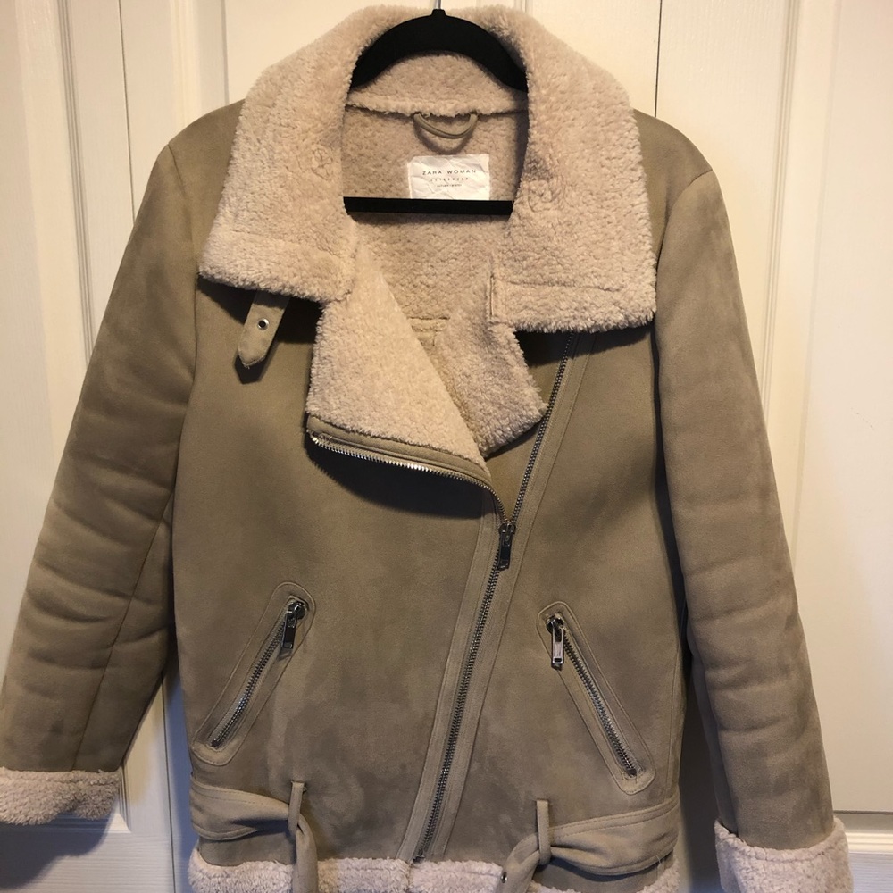 shearling biker style coat